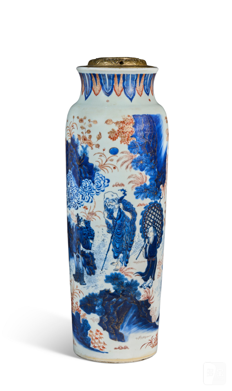 VASE ROULEAU EN PORCELAINE IMARI À DÉCOR DE l'ARHAT AUX LONGS SOURCILS  CHINE, ÉPOQUE TRANSITION, CIRCA XVIIE SIÈCLE - 图1